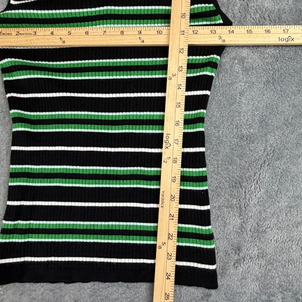 White House Black Market Womens Ribbed Lace Up Striped‎ Tank Top Black Green M - Picture 9 of 11